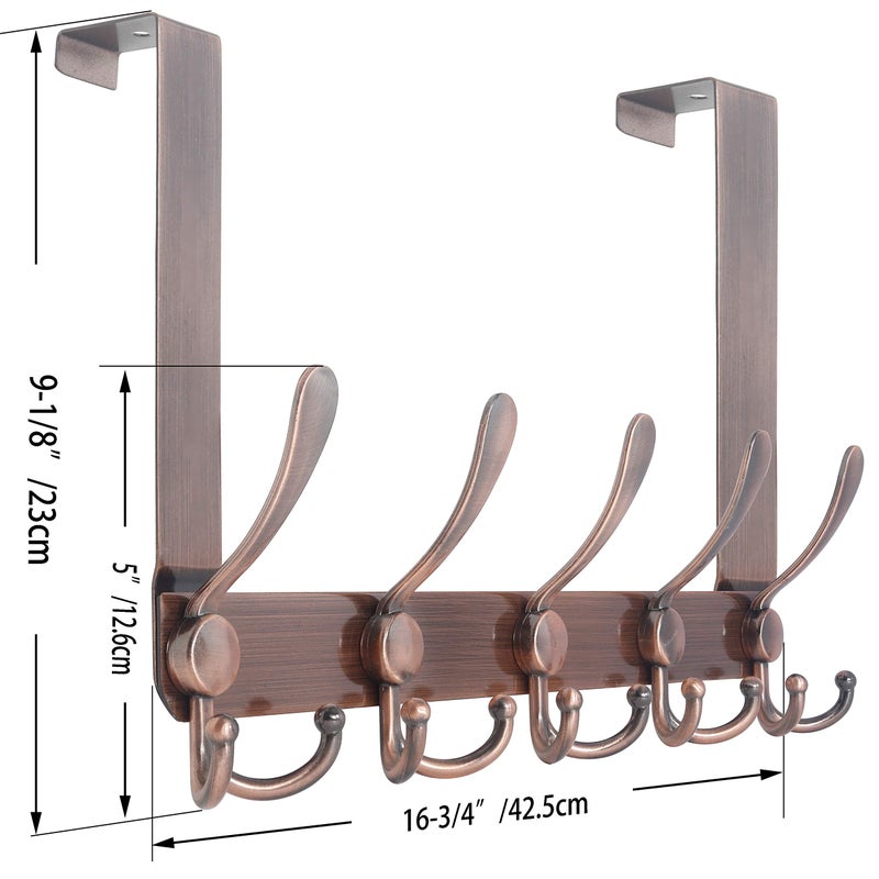 WEBI Over The Door Hook Rack with 5 Tri Hooks for Hanging Coats,Door Hanger Over Door Towel Rack Door Coat Towel Hanger Door Coat Rack,Antique Copper - Image 4